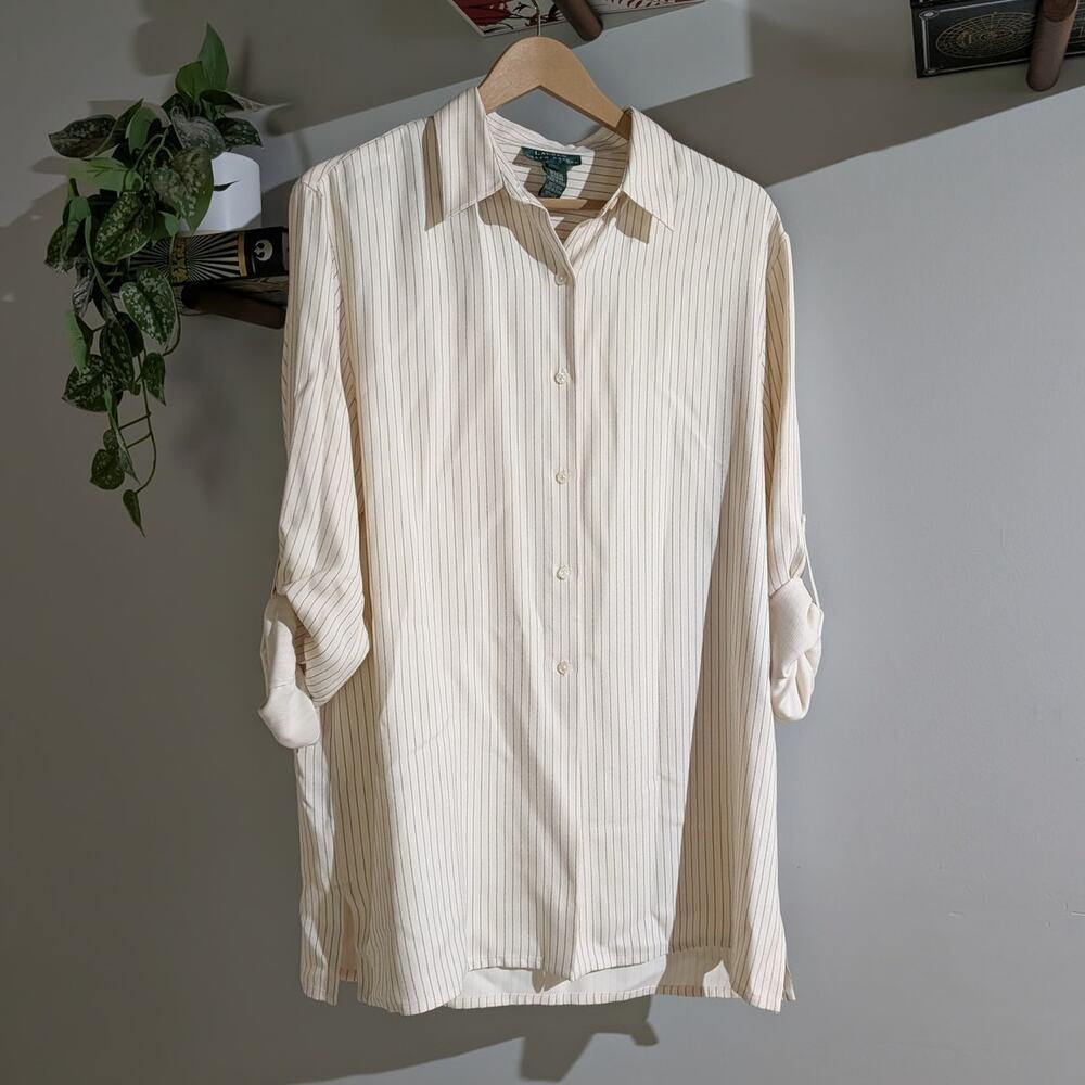 Lauren Ralph Lauren | 100% Pure Silk Utility Button-Up Shirt Blouse | Large